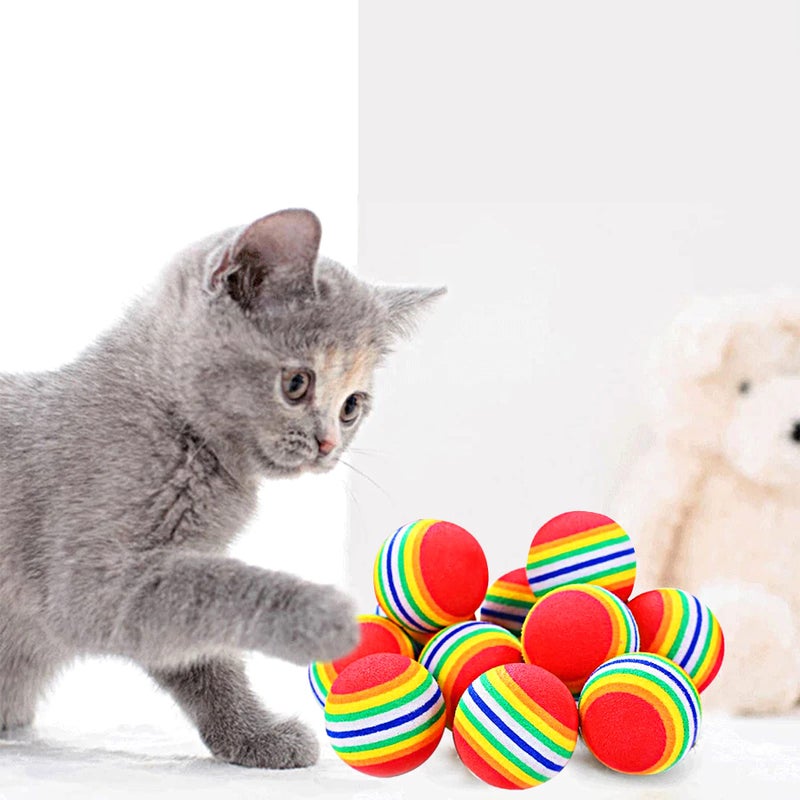 PET SHOW 10pcs 1.38" Red Rainbow Cat Toy Balls Soft EVA Foam Interactive Indoor Kittens Favorite Toys 35mm Dia. Small Dogs Puppies Toy Balls Bulk Activity Chase Quiet Play Sponge Ball - Image 3